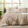 Bedsure Tufted Boho Comforter Set King Size - Khaki Boho Bed Set, GentleSoft™ 3 Pieces Farmhouse Shabby Chic Embroidery Bedding, Gifts for Woman, Soft Jacquard King Comforter for All Seasons