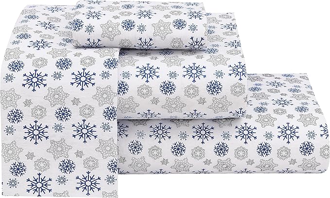 RUVANTI Flannel Sheets Twin Size - 100% Cotton Double Brushed Twin Sheets Set, Deep Pockets 16 Inches, All Seasons Breathable & Extra Soft Bed Sheets, Warm & Cozy, 3 Piece, Snow Flake Grey