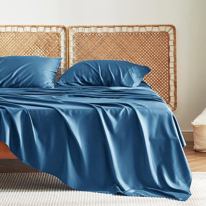 Bedsure Full Size Bed Sheets, Cooling Sheets, Rayon Derived from Bamboo, Breathable & Soft, Deep Pocket Up to 16 Inches, Hotel Luxury Silky Bedding for Hot Sleepers, Peacock Blue