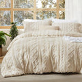 Bedsure Tufted Boho Comforter Set Oversized King - Beige Boho Bed Set, GentleSoft™ 3 Pieces Farmhouse Shabby Chic Embroidery Bedding, Gifts for Woman, Soft Jacquard Comforter for All Seasons