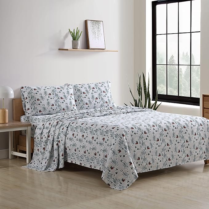 Eddie Bauer - King Sheets, Cotton Flannel Bedding Set, Brushed For Extra Softness, Cozy Home Decor (Tree Farm, King)