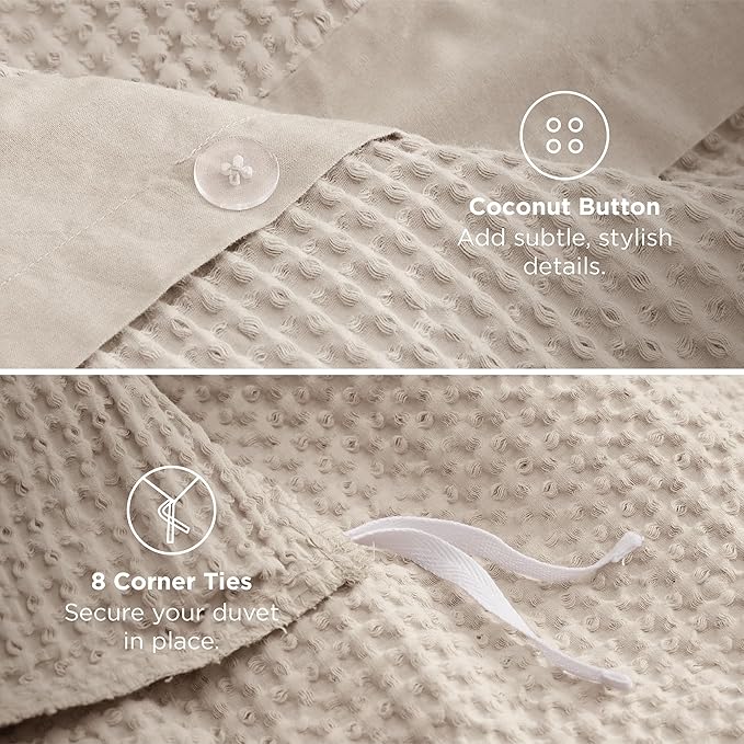 Bedsure Cotton Duvet Cover King - 100% Cotton Waffle Weave Beige Duvet Cover King Size, GentleSoft™ and Breathable Bedding Set for All Season, 3 Pieces, 104"x90"