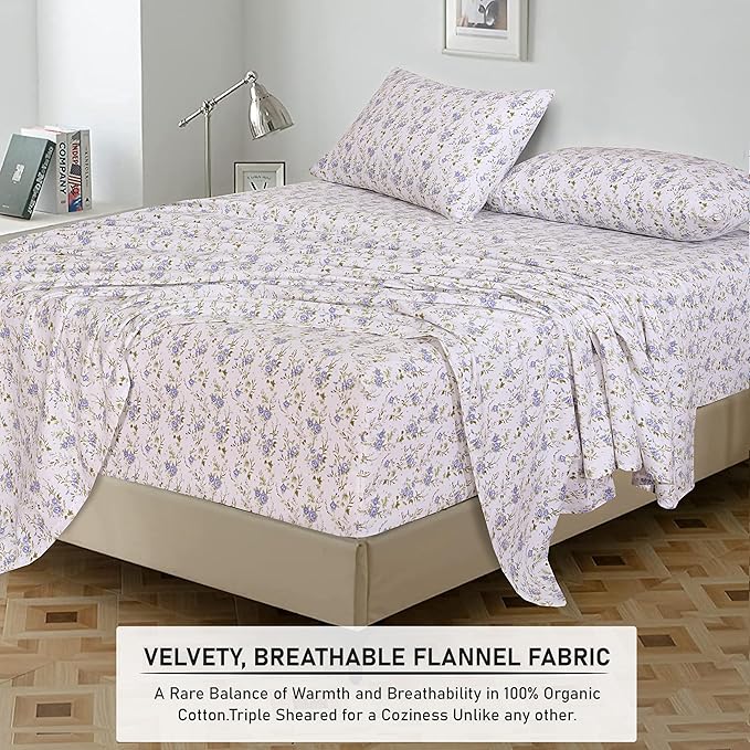 RUVANTI Flannel Sheets Queen Size - 100% Cotton Double Brushed Bed Sheets, Deep Pockets 16 Inches Queen Sheet Set, All Seasons Breathable & Extra Soft - Warm & Cozy, 4 Piece, Sand Rose