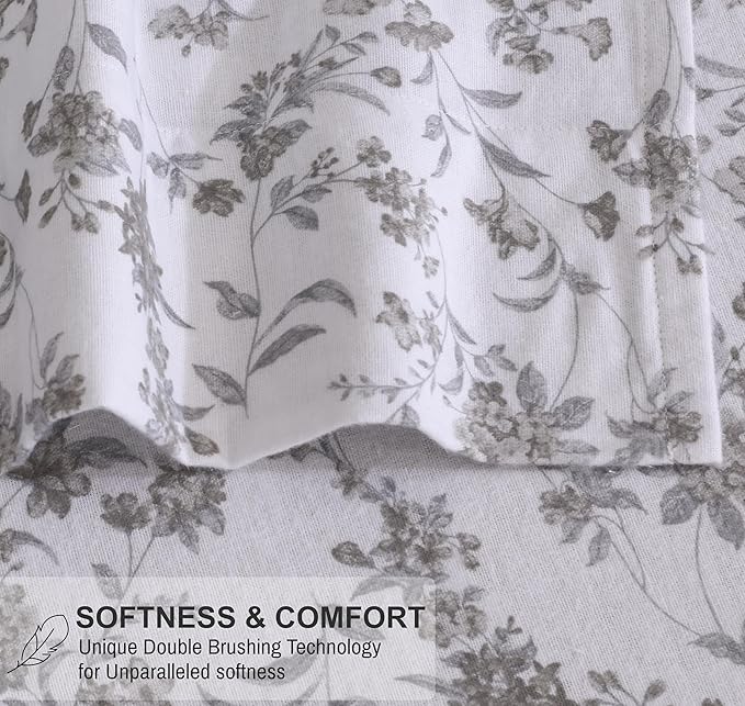 RUVANTI Flannel Sheets Full Size - 100% Cotton Double Brushed Bed Sheets Set, Deep Pockets 16 Inches, All Seasons Breathable & Extra Soft Full Sheets, Warm & Cozy, 4 Piece, Vintage Flora