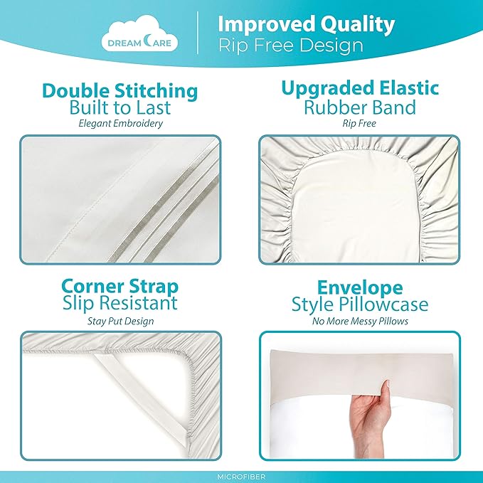 DREAMCARE California King Sheet Sets – 6 pcs Cooling Bed Sheets – up to 21” Deep Cal King Sheets – 2500 Supreme Collection – Extra Soft 100% Brushed Microfiber Hotel Luxury with Side Pocket – Ivory