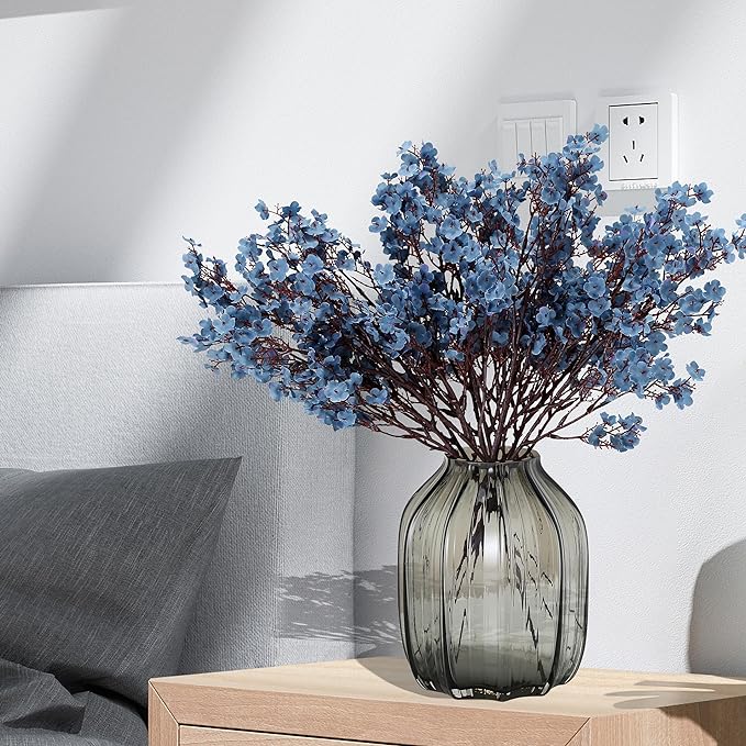 JAKY-Global Babys Breath Silk Artificial Flowers Bulk 12pcs for Fall Decor Fake Flower Bouquet Bulk for Home Kitchen Indoor Bouquet Floral Arrangement Table Centerpieces Party Decor(Blue Ashes)