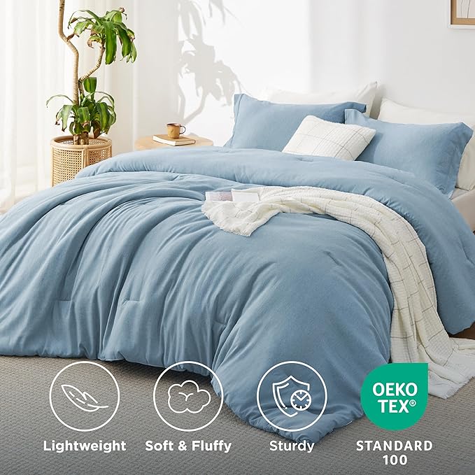 Bedsure Queen Comforter Set - Storm Blue Soft Bedding for All Seasons, Cationic Dyed Bed Set, 3 Pieces, 1 Queen Size Comforter (90"x90") and 2 Pillow Shams (20"x26"+2")