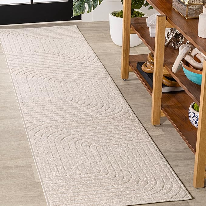 Eyely NCS101A-210 Scandinavian Odense Minimalist Angle Geometric Indoor Rug, Pet Friendly, Non-Shedding, Stain Resistant, Easy-Cleaning, Ivory/Cream, 2 ft. x 10 ft., Indoor/Outdoor, Runner Rug
