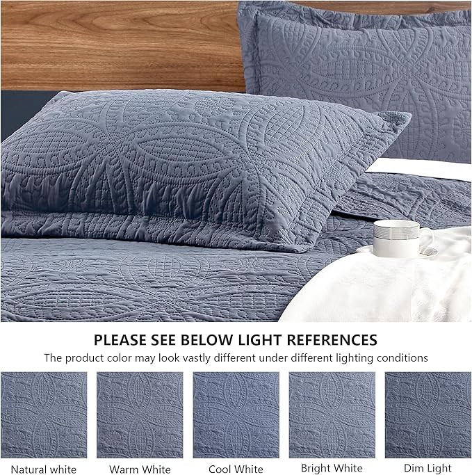 Love's cabin California King Size Quilt Set Blue Bedspreads - Soft Summer Lightweight Bedspread Comforter - Modern Style Coin Pattern Coverlet for All Season - 3 Pieces (1 Quilt, 2 Pillow Shams)