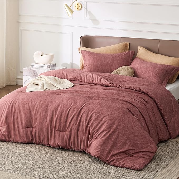Bedsure Full Comforter Set - Pink Clay Soft Bedding for All Seasons, Cationic Dyed Bed Set, 3 Pieces, 1 Full Size Comforter (82"x86") and 2 Pillow Shams (20"x26"+2")