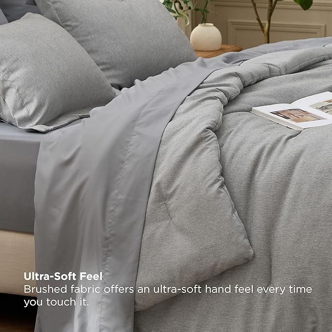 Bedsure King Size Comforter Set Dark Grey - Bed in a Bag King Bedding 7 Pieces, Cationic Dyed Bed Set Gift for Family, Dark Grey Soft Bedding for All Seasons Comforter with Sheets, Pillowcases & Shams