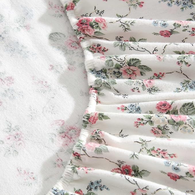 Laura Ashley - Flannel Sheets King Size, Anti-Pilling & Wrinkle Resistant Cotton, Touchably Soft for All-Season Comfort - Bed Sheets with Matching Pillowcases & Fitted Sheet (Le Fleur Pink)
