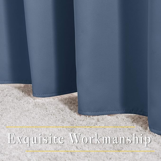 NICETOWN Bedroom Blackout 110 inch Curtains for Sliding Glass Door, Grommet Thermal Insulated Solid Window Treatments Sound Reducing for Living Room, W66 x L110, Stone Blue, Set of 2