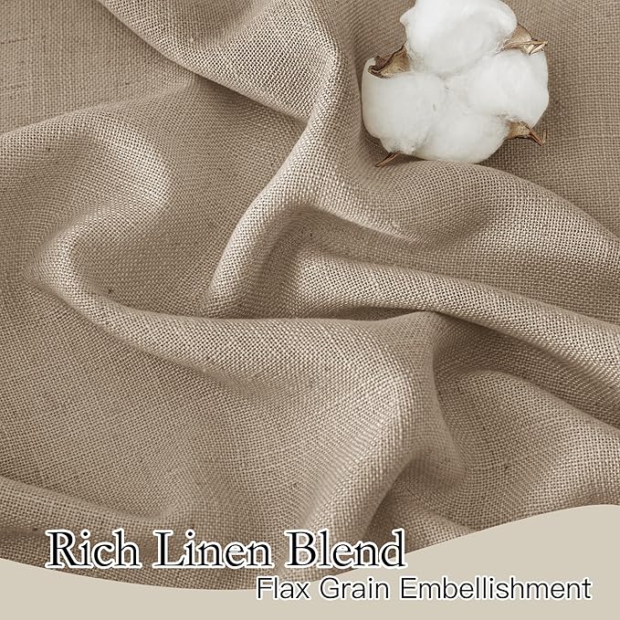 RYB HOME Natural Linen Blend Sheer Curtains for Kitchen, Semi Sheer Light Filtering Privacy Protected Rod Pocket Curtain Panels for Small Window, 52 x 45 inch, Khaki, 2 Panels Set