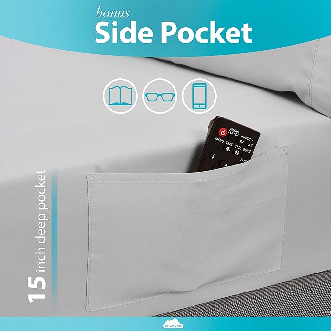 DREAMCARE Queen Sheet Set – 6 pcs Cooling Bed Sheets – up to 15” Deep Sheets Queen Size Bed Set – 2500 Supreme Collection – Extra Soft 100% Brushed Microfiber Hotel Luxury with Side Pocket – L Gray