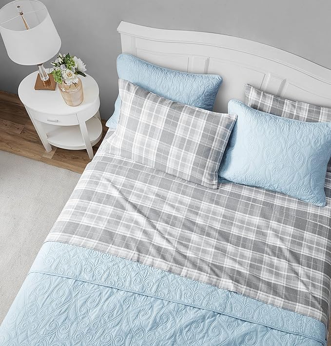 Laura Ashley - Flannel Sheets Full Size, Anti-Pilling & Wrinkle Resistant Cotton, Touchably Soft for All-Season Comfort - Bed Sheets with Matching Pillowcases & Fitted Sheet (Mulholland Plaid Grey)