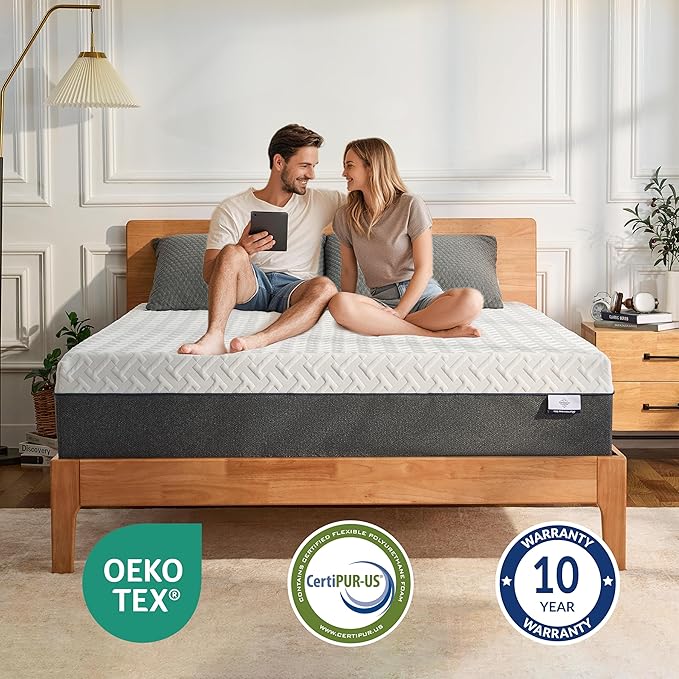 10 Inch Green Tea Memory Foam Mattress, Twin Mattress in a Box, Gel Infused Foam for Pressure Relief and Cool Sleep, CertiPUR-US Certified, Medium Firm