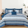 Boho Comforter Set Full Size,8 Pieces Navy Blue Bohemian Striped Bed in a Bag,Paisley Soft Microfiber Bedding Comforter Set