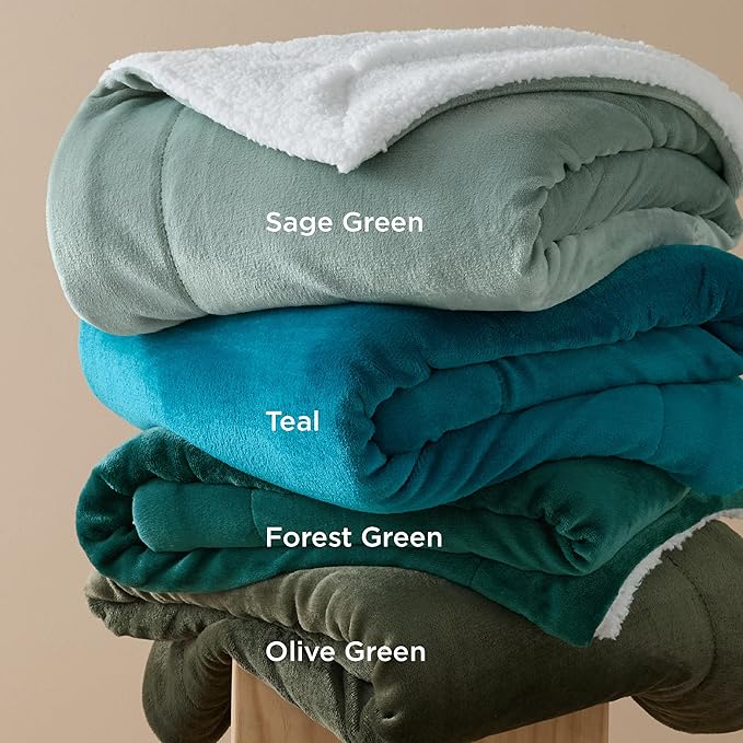 Bedsure Sherpa Fleece Blankets King Size for Bed - Thick and Warm, Soft Fuzzy Plush King Blanket for Winter, Sage Green, 108x90 Inches
