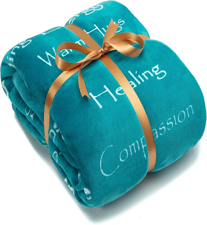 Chanasya Premium Healing Warm Hugs Caring Gift Blanket - for Positive Energy Love Support Comfort Strength - Cancer Chemo Surgery Get Well Gift - Patient Women Men Friend (Twin) Teal