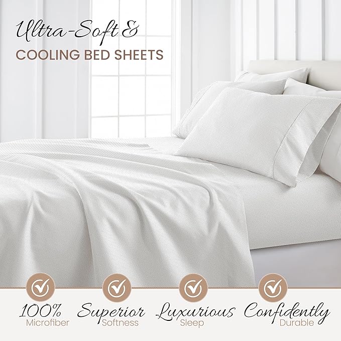 Linen Market Double-Brushed Patterned Microfiber Twin Sheet Set 3 Piece – Oeko-TEX Certified Ultra Soft & Wrinkle-Free - 16" Deep Pocket Sheets - Easy Care Twin Size - Stippled Gray