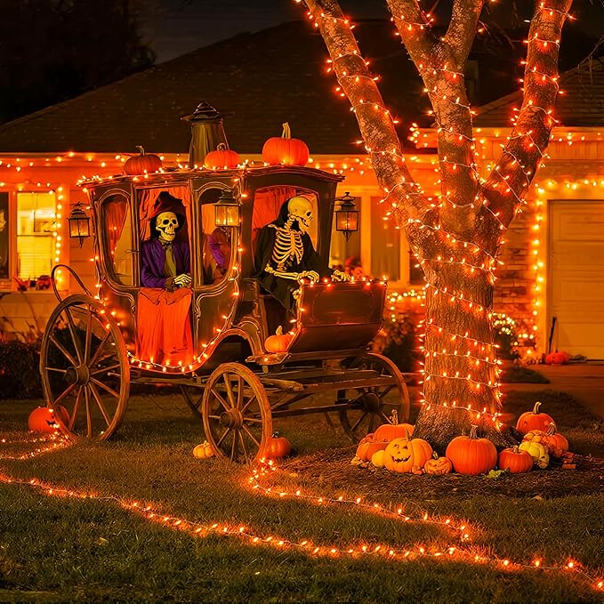 JMEXSUSS Orange Battery Operated Halloween Lights, 33ft 100 LED Battery Christmas String Lights, Orange Twinkle Mini Lights with Remote Indoor Outdoor Waterproof for Fall Halloween Decorations