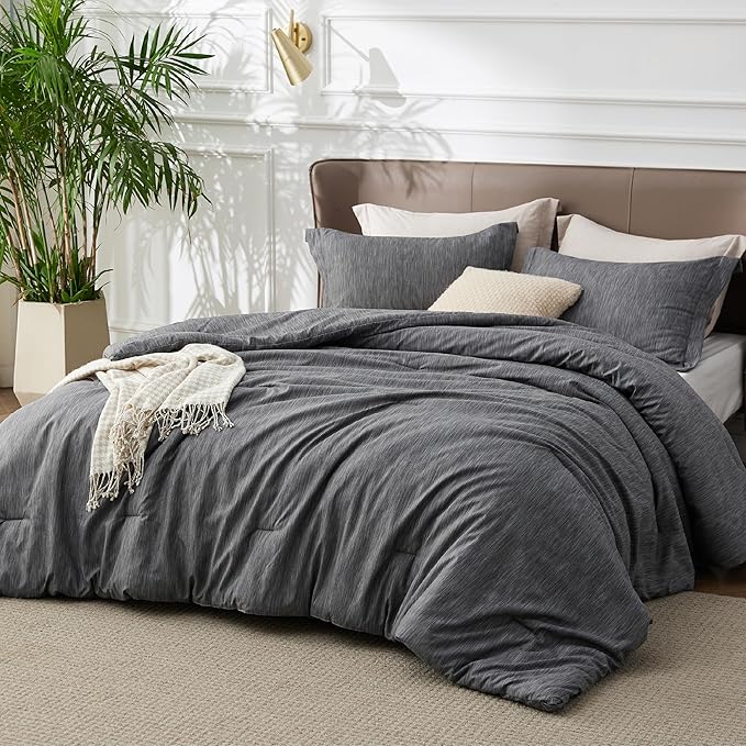 Bedsure Queen Comforter Set - Charcoal Grey Soft Bedding for All Seasons, Cationic Dyed Bed Set, 3 Pieces, 1 Queen Size Comforter (90"x90") and 2 Pillow Shams (20"x26"+2")