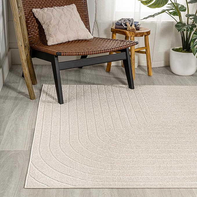 Eyely NCS101A-3 Scandinavian Odense Minimalist Angle Geometric Indoor Area Rug, Modern, Contemporary, Coastal, Bohemian, Bedroom, Kitchen, Living Room, Non Shedding, Ivory/Cream, 3' x 5'