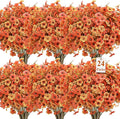 SHareconn 24 Bundles Artificial Fall Flowers for Outdoors Decoration, UV Resistant Silk Eucalyptus Lavender Faux Autumn Fake Plants for Outside Indoor Garden Yard Porch Home Decor, Autumn Orange-Red
