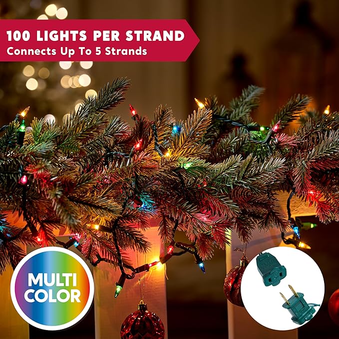 Joiedomi Multicolor Christmas String Lights,100 Count 21.4FT Christmas Fairy Tree Lights Plug in for Indoor Outdoor Xmas Decorations Patio Holiday Theme Party Yard House,Green Wire