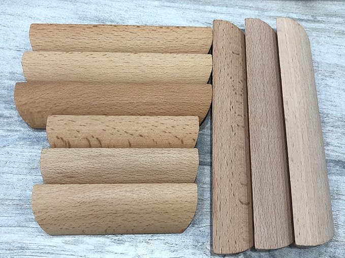 2Pcs Unfinished Wood Solid Furniture Pulls Handles,Unfinished Unpainted Paintable Wooden Handles Cupboard Closet Drawer Handle Pull,Length 4.84",Hole Dis.3.78"
