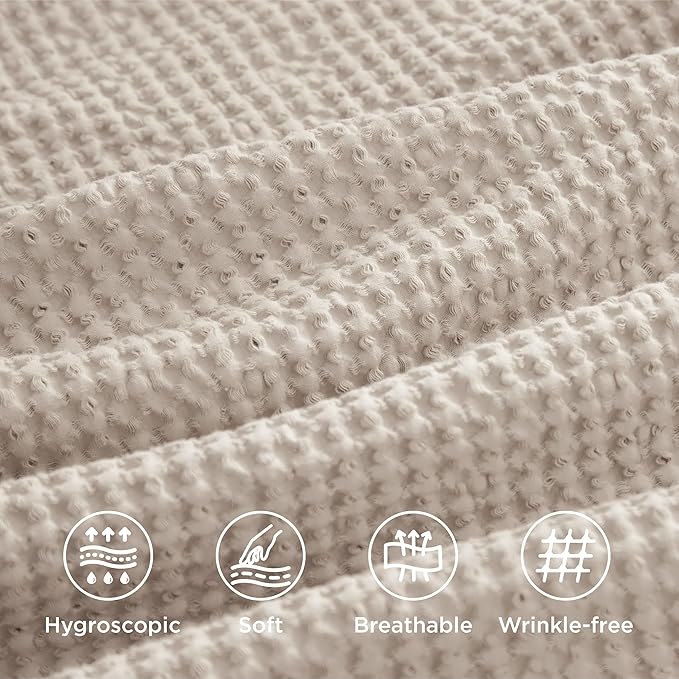 Bedsure Cotton Duvet Cover Full - 100% Cotton Waffle Weave Beige Duvet Cover Set, GentleSoft™ and Breathable Bedding Set for All Season, 3 Pieces, 80"x90"