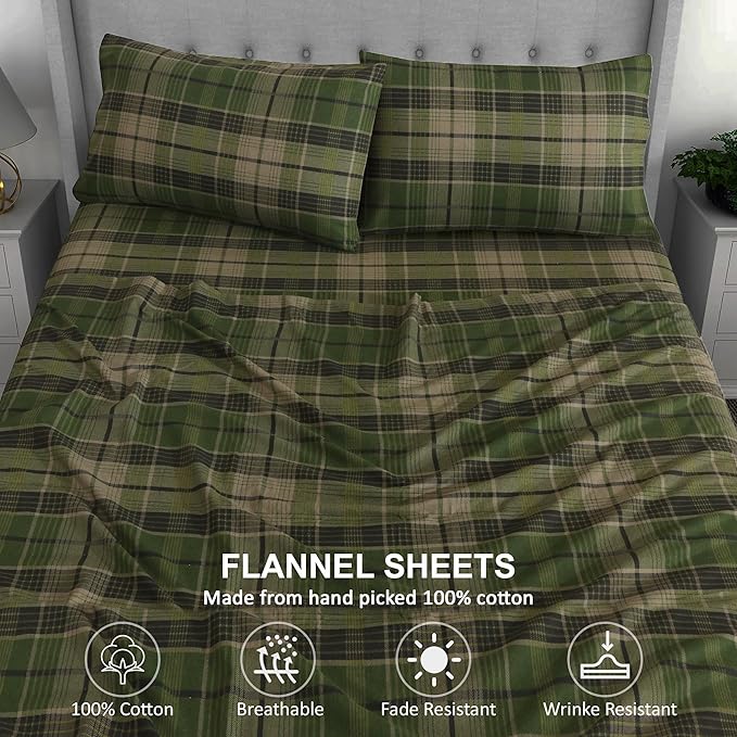 RUVANTI Flannel Sheets Twin XL Size - 100% Cotton Double Brushed Twin XL Sheet Sets, Deep Pockets 16 Inches, All Seasons Breathable & Extra Soft Bed Sheets, Warm & Cozy, 3 Piece, DNA Plaid