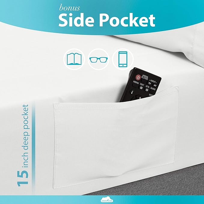 DREAMCARE King Size Sheets Set – 6 pcs Cooling Bed Sheets – up to 15” Deep Pocket King Sheet Set – 2500 Supreme Collection – Extra Soft 100% Brushed Microfiber Hotel Luxury with Side Pocket – White