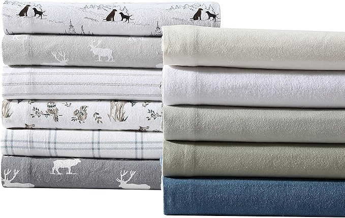Eddie Bauer - Full Sheets, Cotton Flannel Bedding Set, Brushed For Extra Softness, Cozy Home Decor (Dog Friends White, Full)