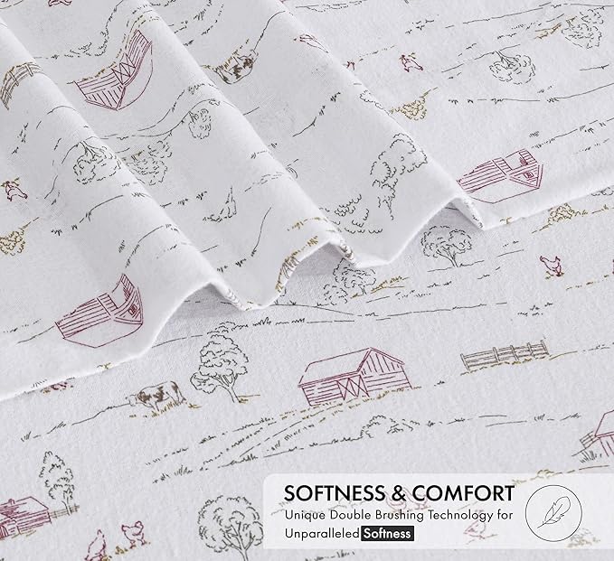 RUVANTI Flannel Sheets Full Size - 100% Cotton Double Brushed Bed Sheets Set, Deep Pockets 16 Inches, All Seasons Breathable & Extra Soft Full Sheets, Warm & Cozy, 4 Piece, Rustic Homestead