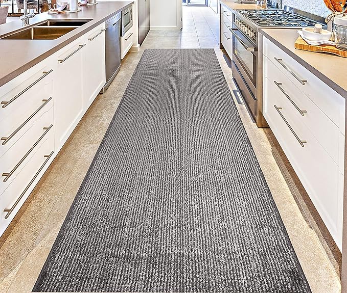 Custom Length Cut to Size Wide Width Carpet Runner Rug for Hallways, Skid Resistant Latex Rubber Backed, 31 inch Wide X Customized Length, Stripe Grey, 31 inch X 11 feet