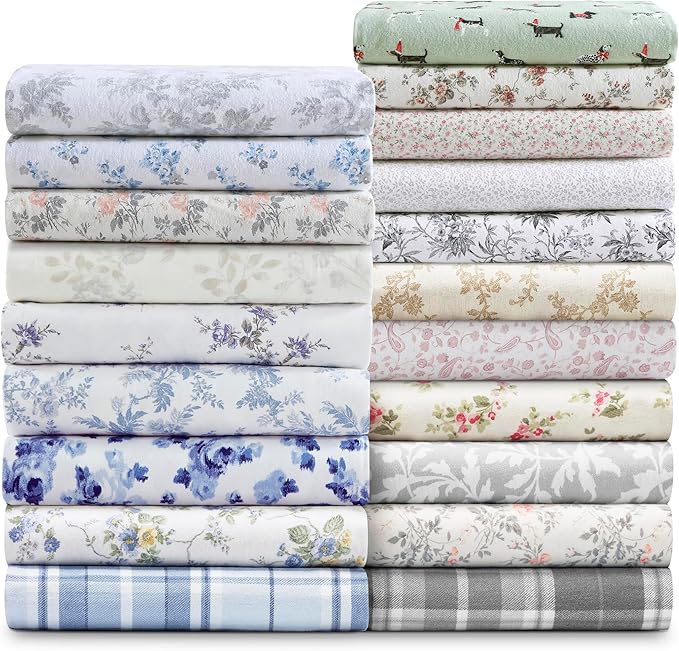 Laura Ashley - Flannel Sheets Twin Size, Anti-Pilling & Wrinkle Resistant Cotton, Touchably Soft for All-Season Comfort - Bed Sheets with Matching Pillowcase & Fitted Sheet (Le Fleur Orange)