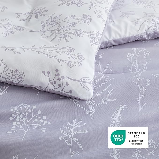 Bedsure Oversized Queen Comforter Set - Lavender Bed Set, 3 Pieces Cute Floral Bedding, 1 Soft Reversible Botanical Flowers Comforter and 2 Pillow Shams