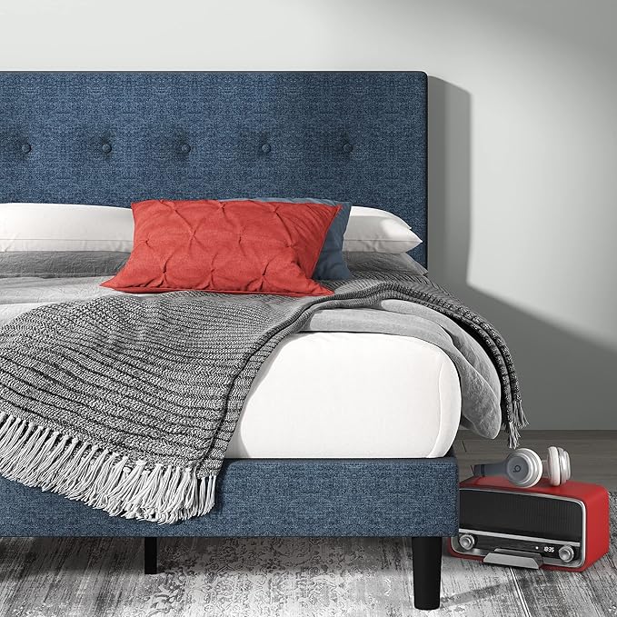 ZINUS Omkaram Upholstered Platform Bed Frame, Mattress Foundation, Wood Slat Support, No Box Spring Needed, Easy Assembly, King, Navy