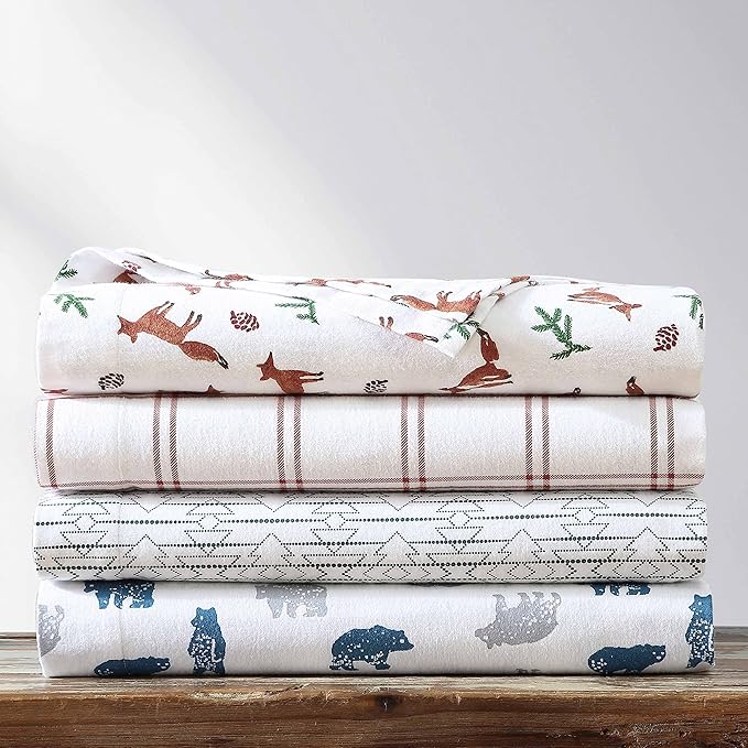 Eddie Bauer- Twin XL Sheet Set, Cotton Flannel Bedding Set, Brushed for Extra Softness, Cozy Home Décor (Bear Mountain Grey, Twin XL)