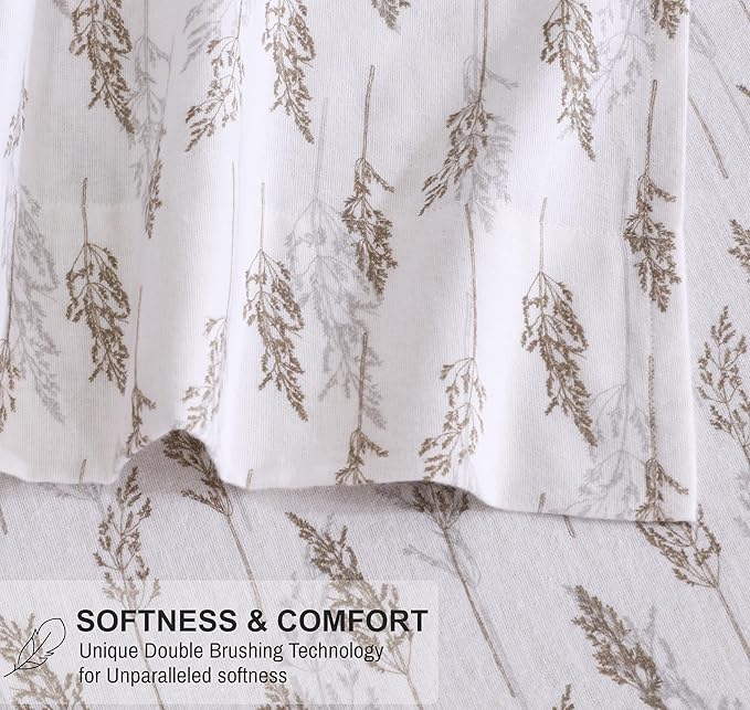 RUVANTI Flannel Sheets Full Size - 100% Cotton Double Brushed Bed Sheets Set, Deep Pockets 16 Inches, All Seasons Breathable & Extra Soft Full Sheets, Warm & Cozy, 4 Piece, Dried Straw