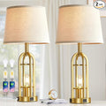 Gold Table Lamps for Living Room Set of 2 - Modern Farmhouse Bedside Lamps for Bedroom Night Stands with Nightlight and USB A+C, Industrial Lamp for Living Room End Tables