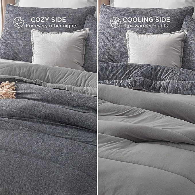 Bedsure Full Comforter Set - Cooling and Warm Bed Set, Dark Grey Reversible Bedding for All Season, 3 Pieces, 1 Full Size Comforter (82"x88") and 2 Pillow Cases (20"x26")