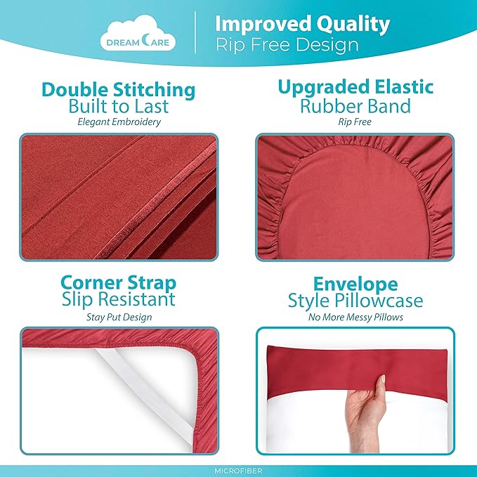 DREAMCARE Twin XL Sheet Sets – 3pcs Cooling Sheets – up to 21” Extra Deep Pocket Twin XL Sheets Set – Hotel Luxury Sheets & Pillowcases – Superior Softness 100% Fine Microfiber with Side Pocket –Brgdy