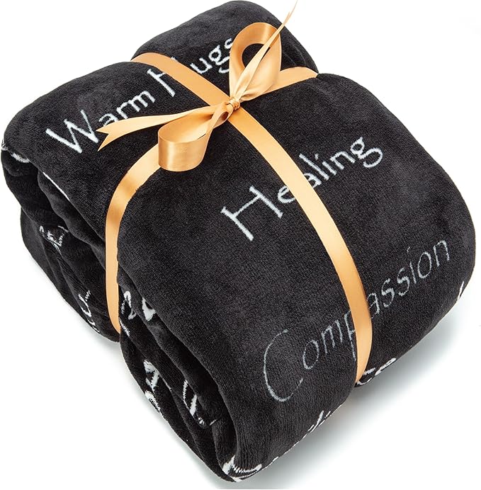 Chanasya Premium Sympathy Warm Hugs Gift Throw Blanket - Healing Gift Cancer Chemo Survivor Get Well Caring Gifts - Comfort Gift Blanket for Love Support Strength - Women Men Friend Grandpa - Black