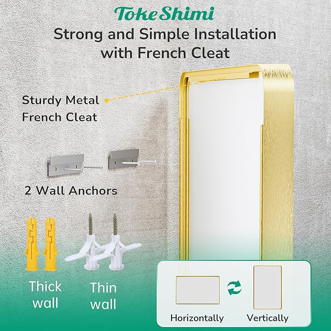 TokeShimi 36x36 Brushed Gold Bathroom Mirror,Bathroom Vanity Mirror Square,Tempered Glass,Gold Framed Bath Mirror Wall(Horizontal/Vertical)