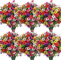 SHareconn 48 Bundles Artificial Flowers for Outdoors, Faux Plants Fake Silk Colorful Daisy Eucalyptus Lavender, UV Resistant for Outside Home Porch Patio Spring Decor, RedRosyPurpleYellowPinkWhite
