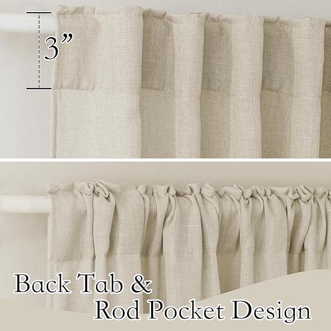 RYB HOME Linen Sheer Curtains - Solid Privacy Textured Semi Sheer Drapes Light Glare Filtering Airy Window Covering for Living Room Bedroom Doorway, Beige, W 52 x L 45 inches Long, 2 Panels