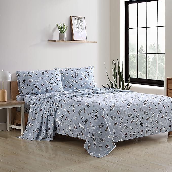 Eddie Bauer - Full Sheets, Cotton Flannel Bedding Set, Brushed For Extra Softness, Cozy Home Decor (Snow Days, Full)